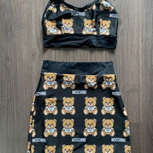 Custom Moschino fabric crop top/skirt set